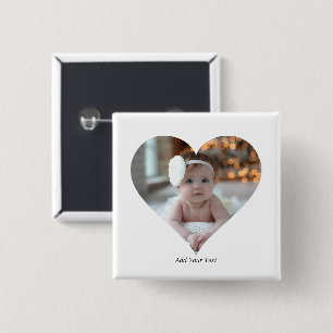 Design Your Own Single Heart Shaped Photo 15 Cm Square Badge