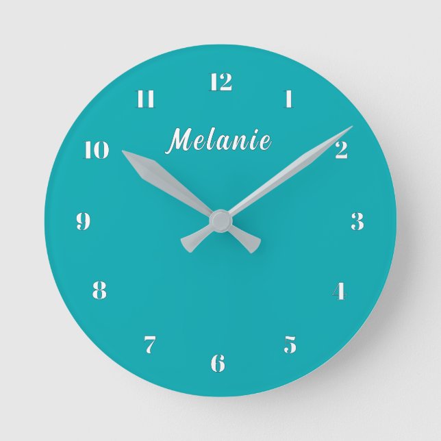 Design Your Own Teal Blue Wall Clock Custom Name (Front)