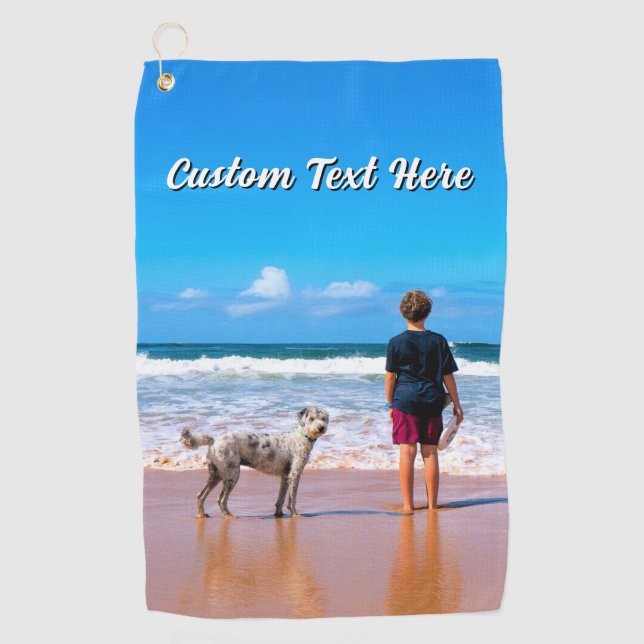 Design Your Pet Photo Golf Towel Personalised Text (Front)