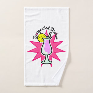 Designated Dinker - Pink Cocktail with Pickleball  Hand Towel