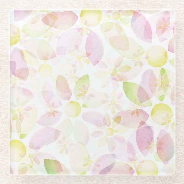 Designed watercolor flower background, texture glass coaster (Front)