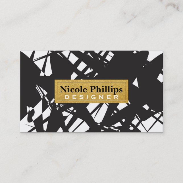 Designer Abstract Black White Gold Business Card (Front)