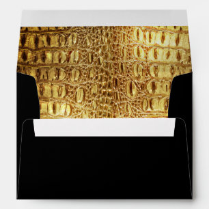 Designer Alligator Crocodile Skin Shiny Gold Black Envelopes