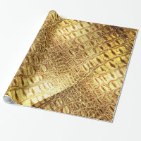 Designer Alligator Crocodile Skin Shiny Gold Brown