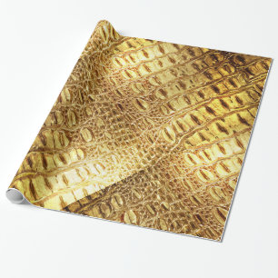 Designer Alligator Crocodile Skin Shiny Gold Brown Wrapping Paper