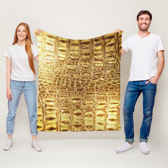 Designer Alligator Crocodile Skin Shiny Gold Fleece Blanket (In Situ)