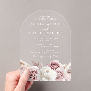 Designer Arch Blush Rose & White Floral Wedding Acrylic Invitations