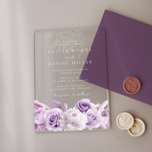 Designer Arch Purple & White Floral Wedding Acrylic Invitations