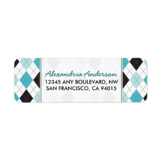 Designer Argyle Return Address Label (aqua/black)