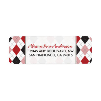 Designer Argyle Return Address Label (red/black)