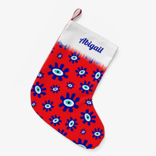 Designer Blue and White Greek Eye Pattern Small Christmas Stocking