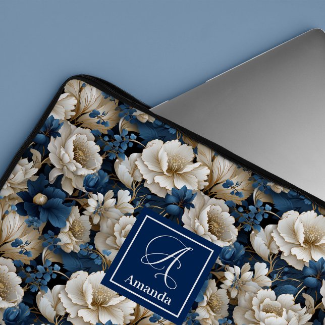 Designer Blue Flowers Chic Laptop Sleeve Case (Designer Blue Flowers Chic Laptop Sleeve Case)