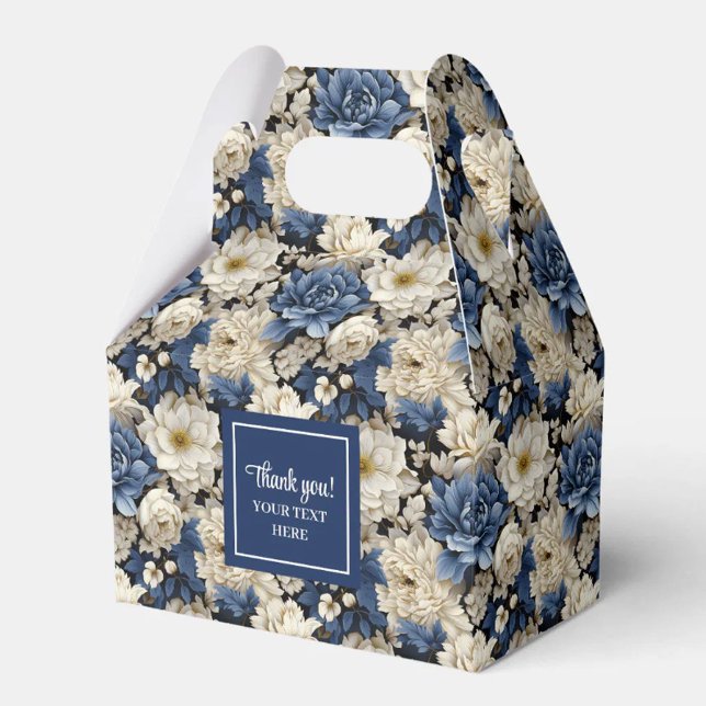 Designer Blue Flowers Personalised Favour Box (Designer Blue Flowers Personalized Favor Box)