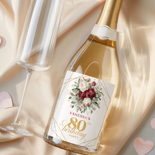 Designer Blush Burgundy 80th Birthday Champagne  Sparkling Wine Label