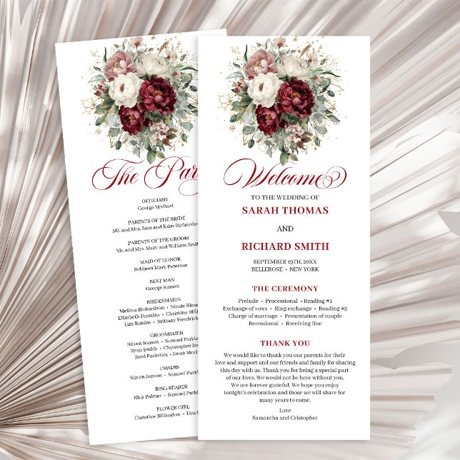 Designer Blush Burgundy Gold Wedding Program Programme (Designer Blush Burgundy Gold Wedding Program)