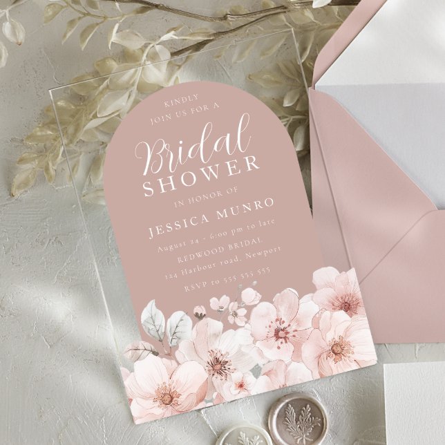 Designer Blush Floral Dusty Pink Bridal Shower Acrylic Invitations (Creator Uploaded)