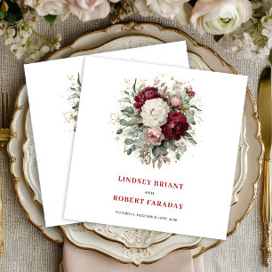 Designer Boho Marsala Floral Greenery Gold Napkins