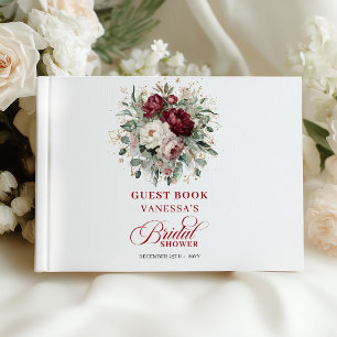 Designer Burgundy Floral Gold Bridal Shower Guest  Book