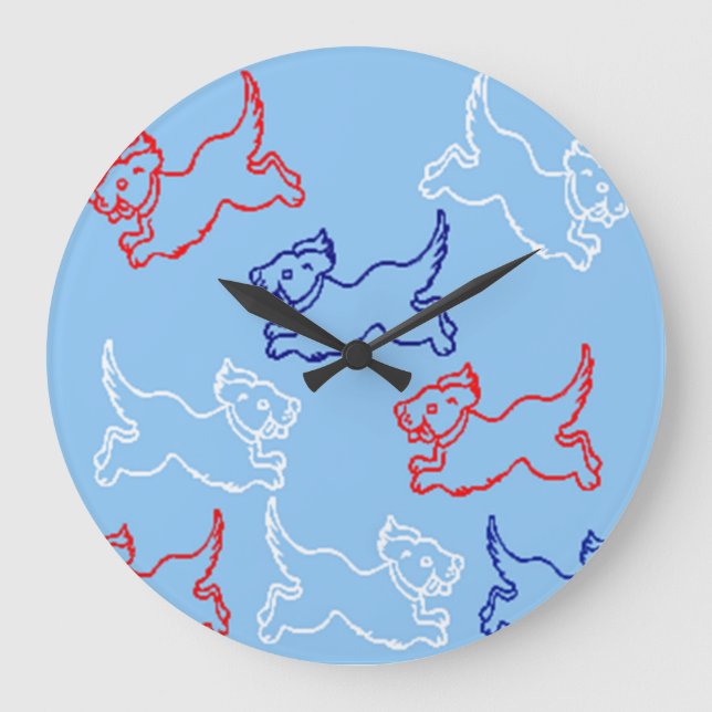 Designer Clocks - Dog Designs - Red White & Blue (Front)