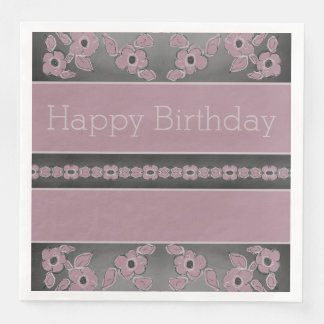 Designer Dark Grey And Plum Rose Napkin
