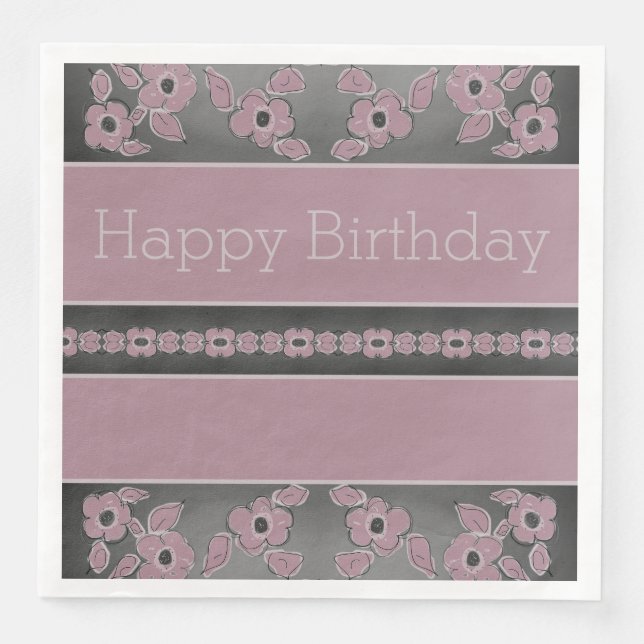 Designer Dark Grey And Plum Rose Napkin (Front)