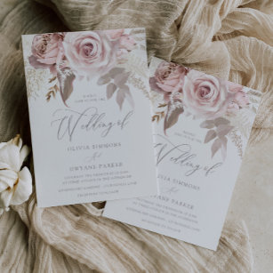 Designer Dusty Rose & Blush Elegance Wedding Invitation