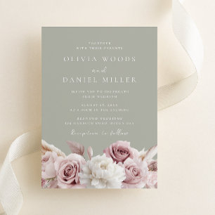 Designer Dusty Rose Blush Floral Sage Wedding Invitation