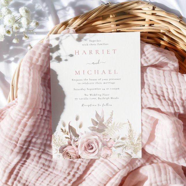 Designer Dusty Rose & Blush Floral Wedding Invitation (Creator Uploaded)
