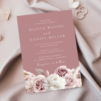 Designer Dusty Rose Blush Floral Wedding Invitation