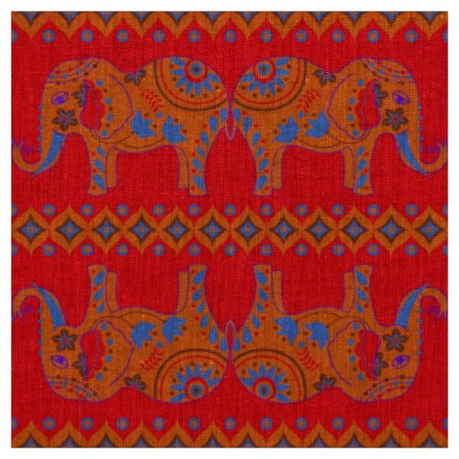 Designer Fabrics - Natural Linen- Elephants Fabric (Swatch)