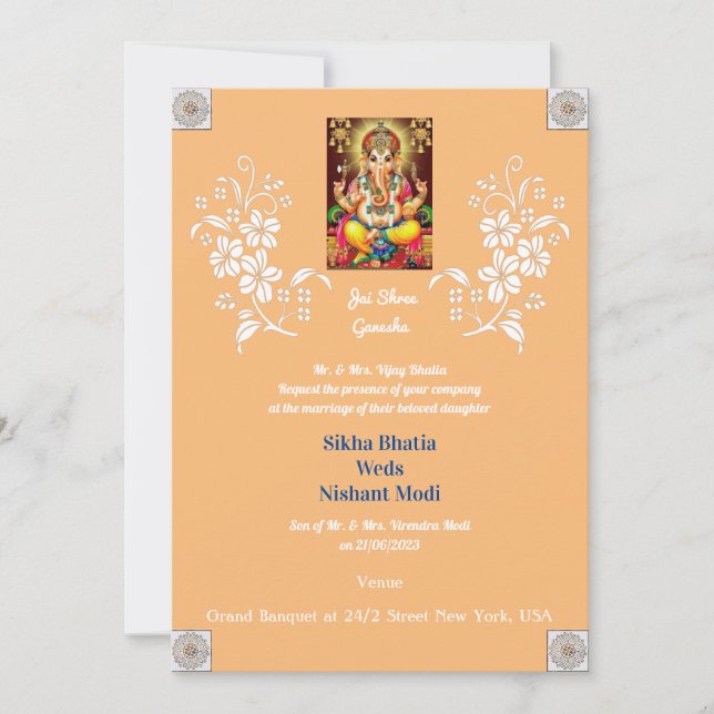 Designer Ganesha Indian Wedding Invitation (Front)