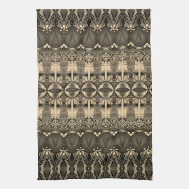Designer grey brown and cream tea towel (Vertical)