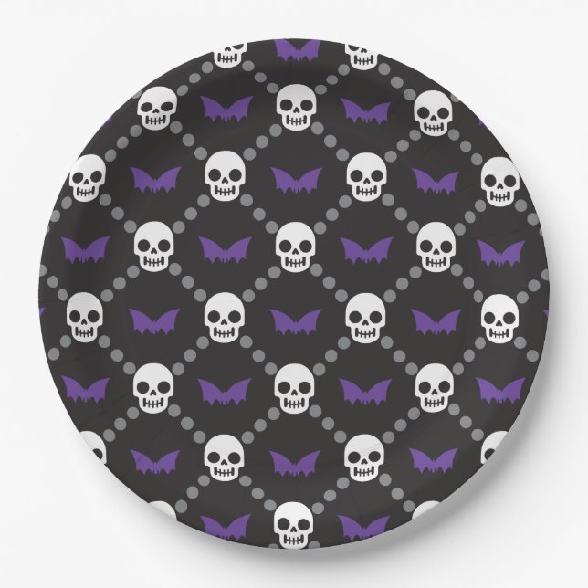 Designer Halloween, Fashion OG Skull Pattern  Paper Plate (Front)