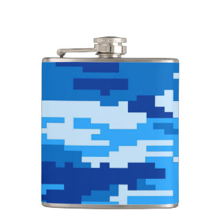 Designer Hip Flask -  8 Bit Navy Blue Camo