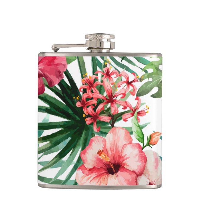 Designer Hip Flask- Hibiscus Green Flask (Front)