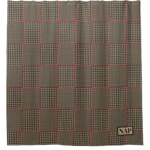 Designer Houndstooth Black Taupe Hot Pink Check Shower Curtain