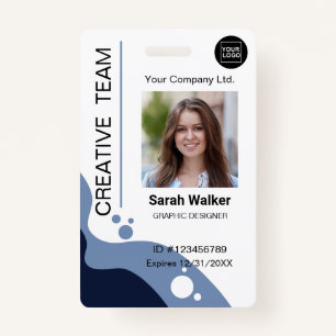 Designer ID Employee Photo Logo Name dusty blue ID Badge