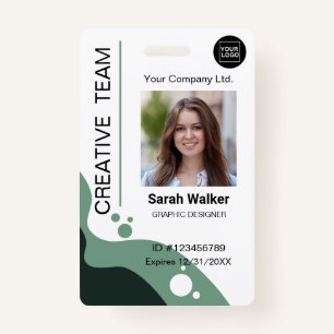 Designer ID Employee Photo Logo Name green ID Badge
