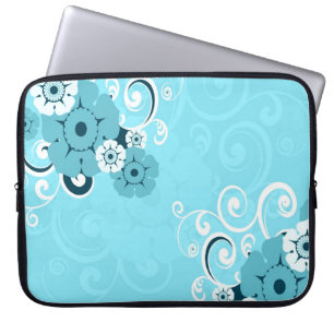 Designer Laptop Sleeve:Blue Swirls Floral Pattern Laptop Sleeve