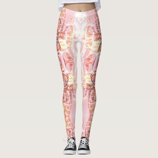 Designer Leggings Pink & Orange Print (Front)