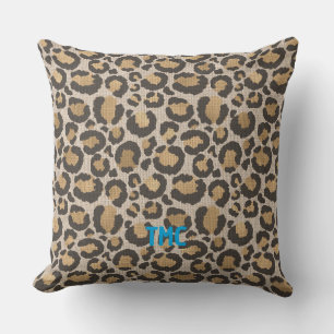 Designer Leopard Print Chic Monogram Initials Fun Cushion