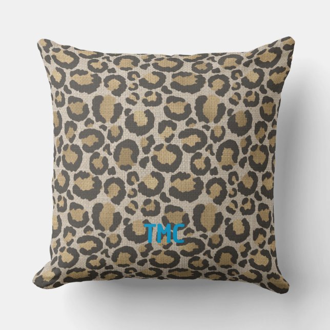 Designer Leopard Print Chic Monogram Initials Fun Cushion (Front)