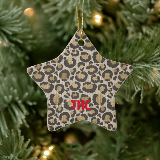 Designer Leopard Print Red Initials Christmas Chic Ceramic Tree Decoration (Tree)
