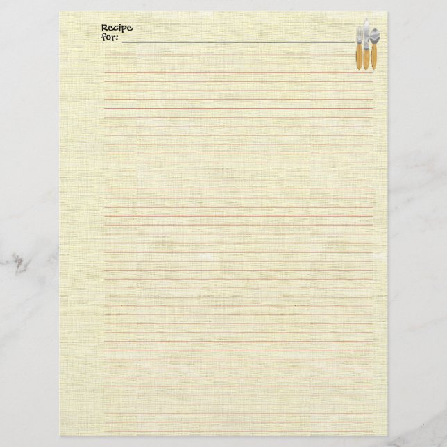 Designer Lined Recipe Paper (Front)