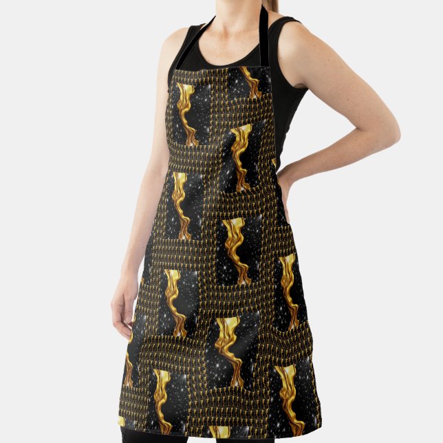 Designer Liquid Gold Black Monochrome Culinary C   Apron (Insitu)