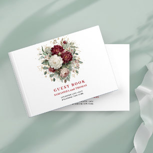 Designer Marsala Floral Eucalyptus Gold Guest Book