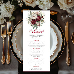 Designer Marsala Floral Eucalyptus Gold Menu Card