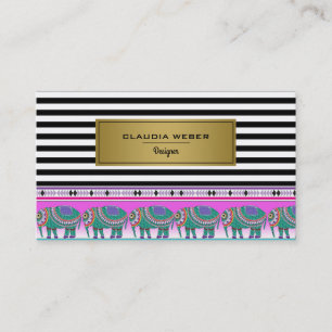 Designer modern trendy black & white stripes business card