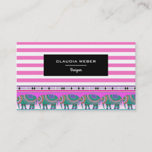 Designer modern trendy white pink stripes business card