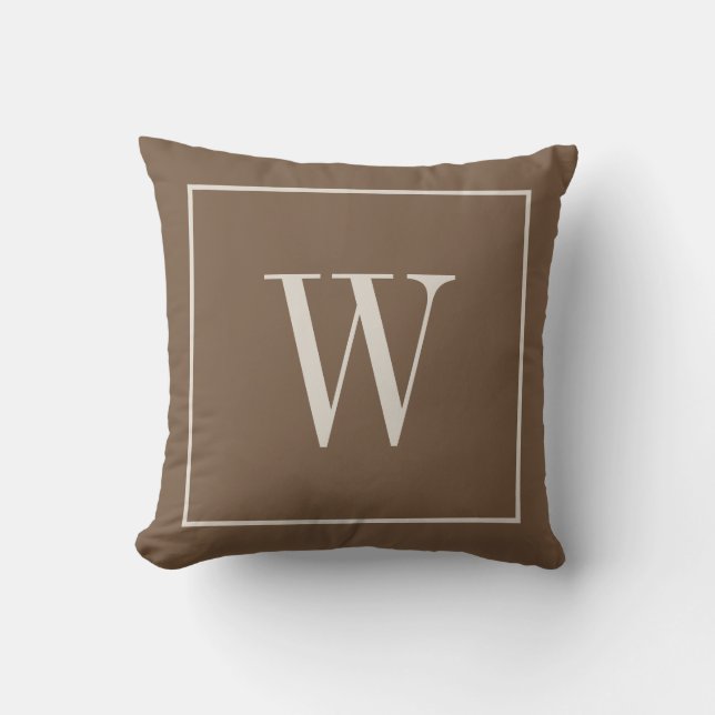 Designer Monogram Inital Toffee Brown & Ivory Cushion (Front)